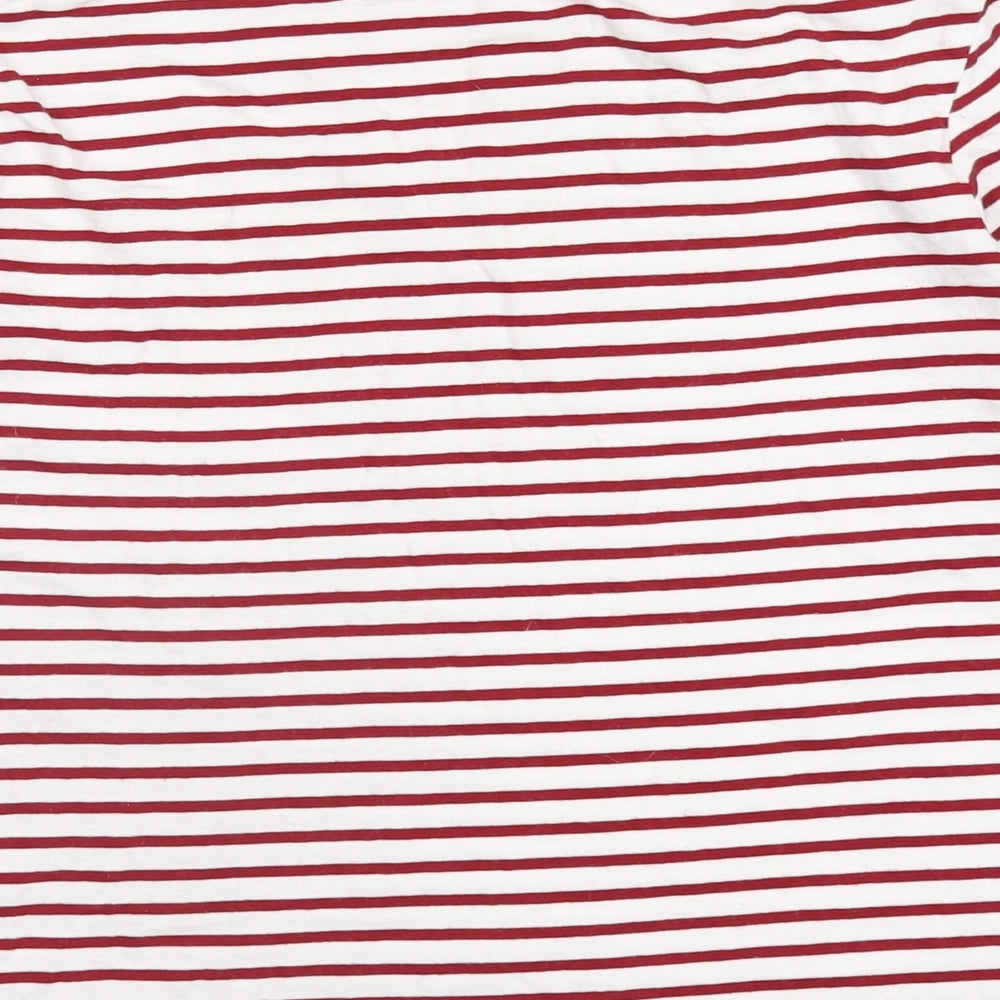 Zara Womens Red Striped Cotton Basic T-Shirt Size M Round Neck