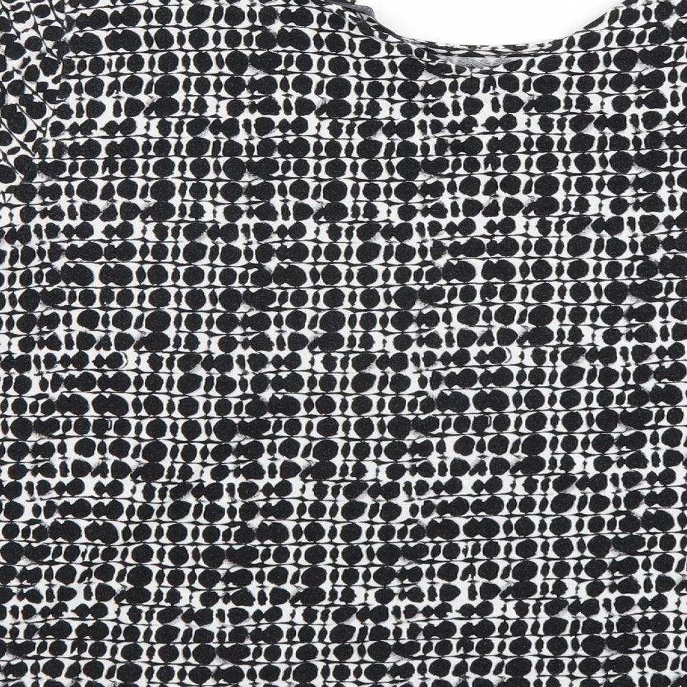 Marks & Spencer Womens Black Geometric Viscose Basic T-Shirt Size 12 Round Neck