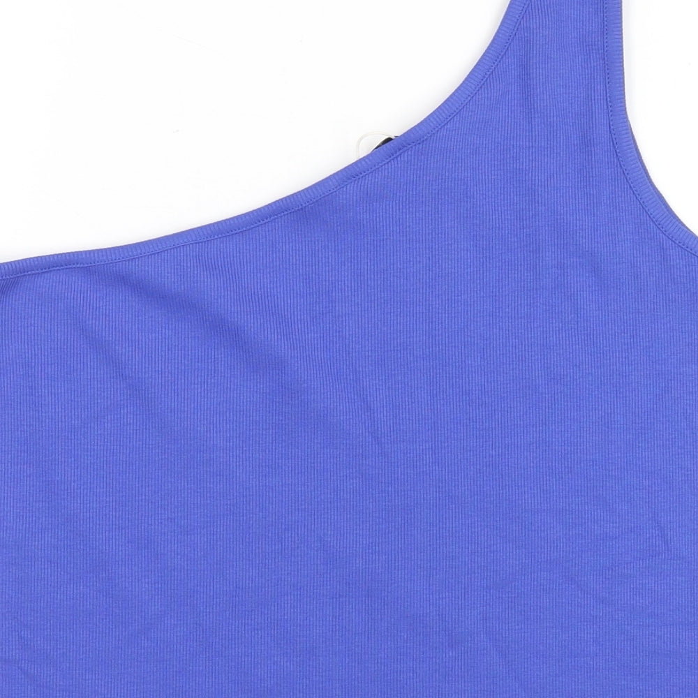 Marks & Spencer Womens Blue Cotton Basic Tank Size 18 One Shoulder