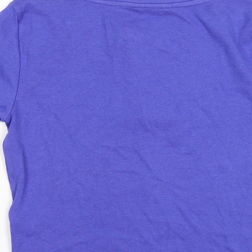 Marks & Spencer Womens Blue Cotton Basic T-Shirt Size S Round Neck