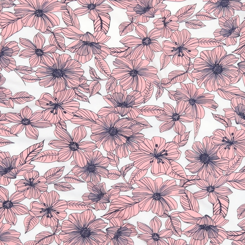 Julipa Womens Pink Floral Polyester Basic T-Shirt Size 18 Round Neck