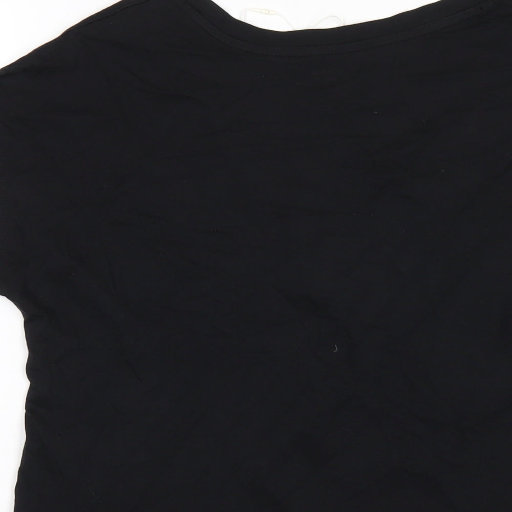 Marks & Spencer Womens Black Cotton Basic T-Shirt Size 6 V-Neck