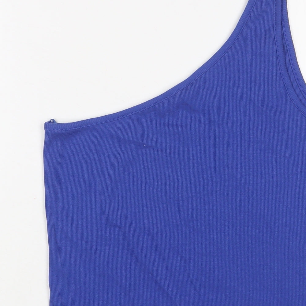 Marks & Spencer Womens Blue Cotton Basic Tank Size 16 One Shoulder