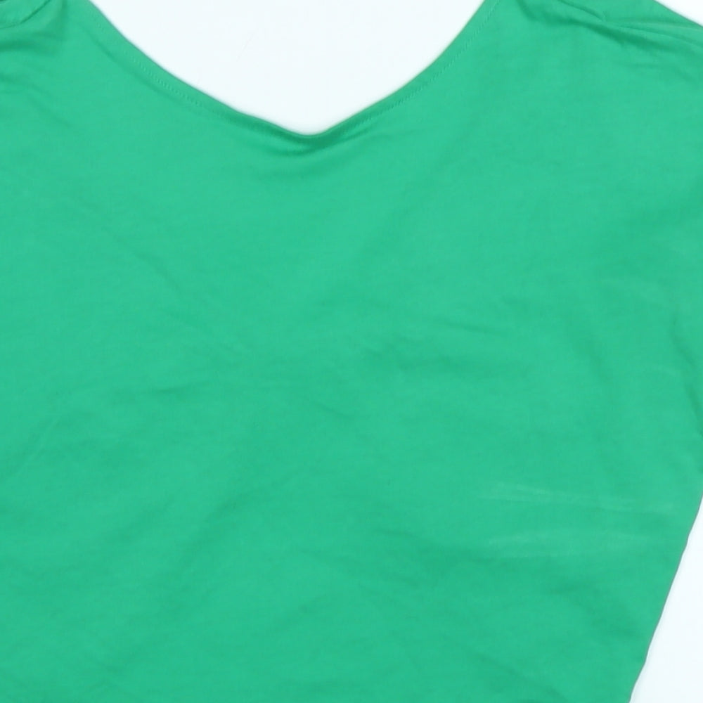 Monki Womens Green Cotton Cropped T-Shirt Size S V-Neck - Logo