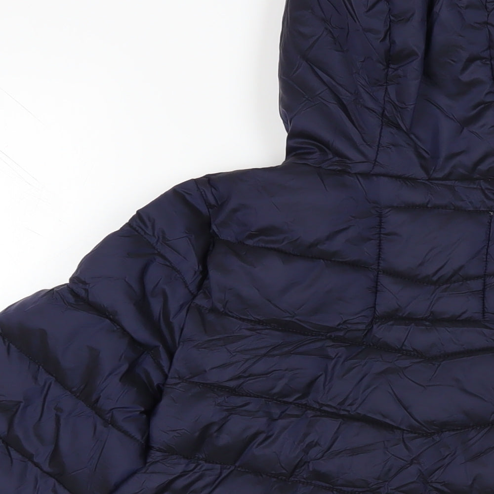Marks & Spencer Boys Blue Quilted Jacket Size 9-10 Years Zip - Hooded Zipped Pockets