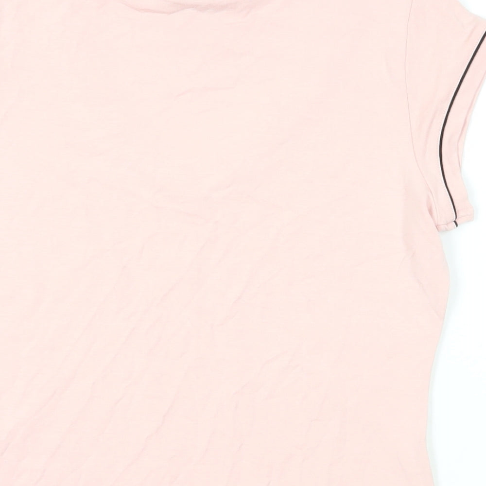 Marks & Spencer Womens Pink Viscose Basic T-Shirt Size 12 V-Neck - Contrasting Trim