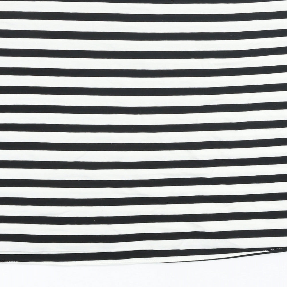 Marks & Spencer Womens Black Striped Cotton Basic T-Shirt Size L Off the Shoulder