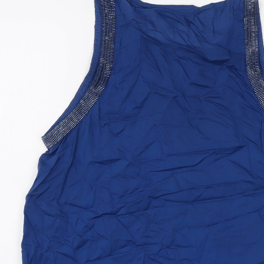 Warehouse Womens Blue Viscose Basic Tank Size 8 Round Neck