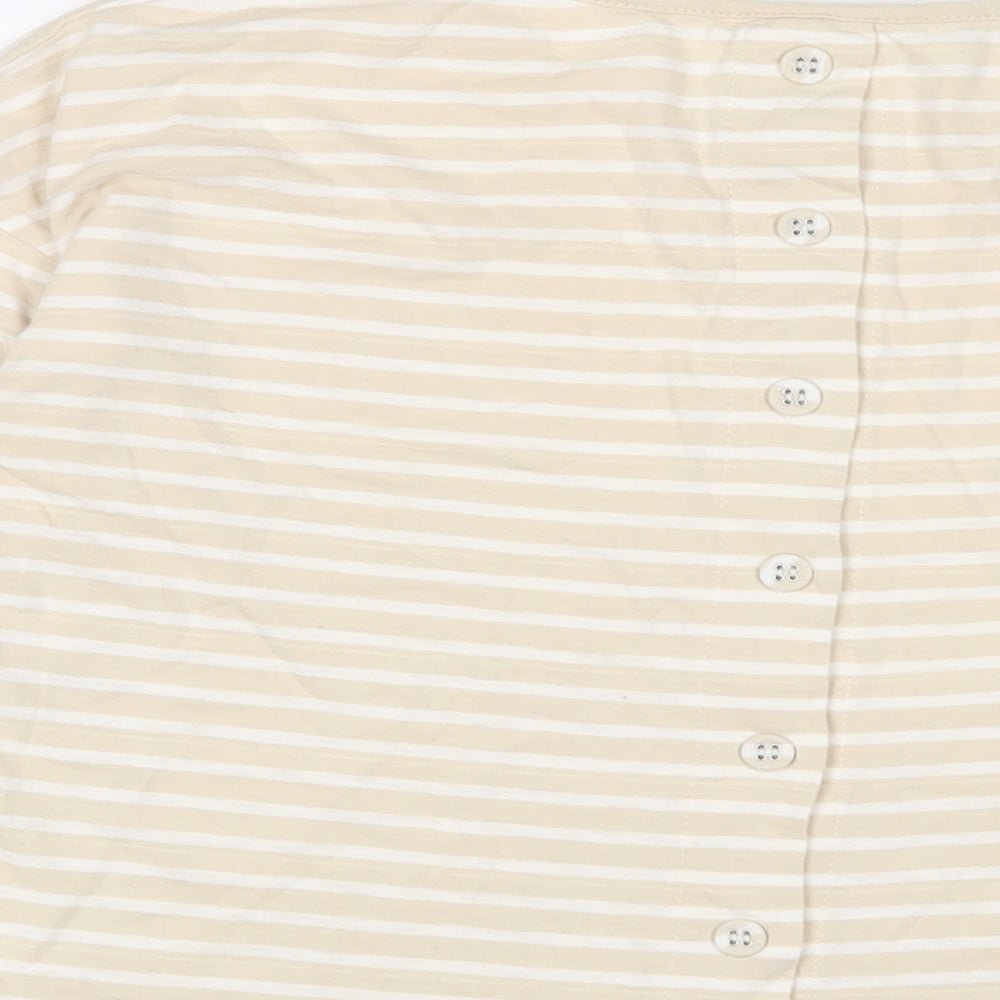 Braintree Womens Beige Striped Cotton Basic T-Shirt Size M Collared