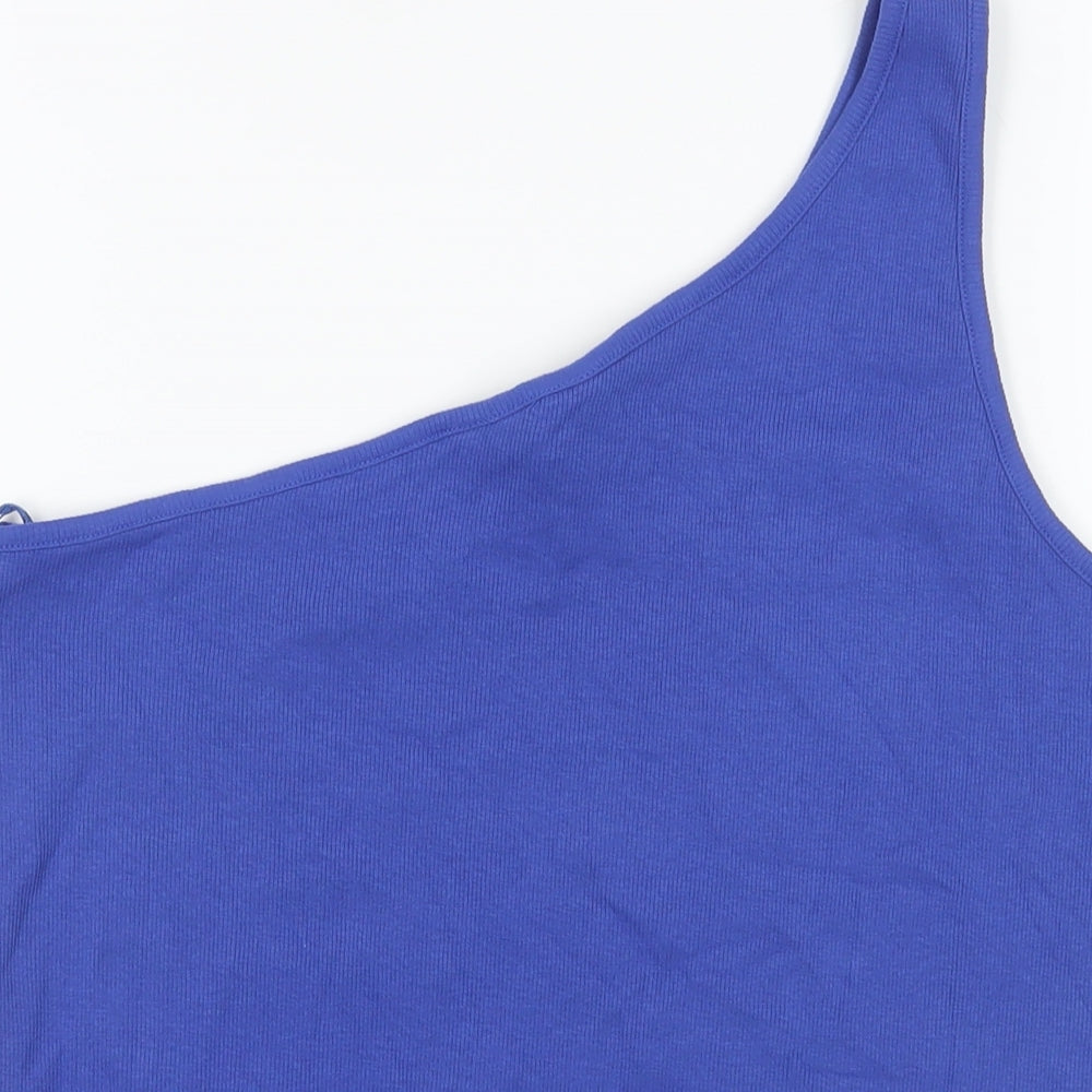 Marks & Spencer Womens Blue Cotton Basic Tank Size 20 One Shoulder - Ribbed