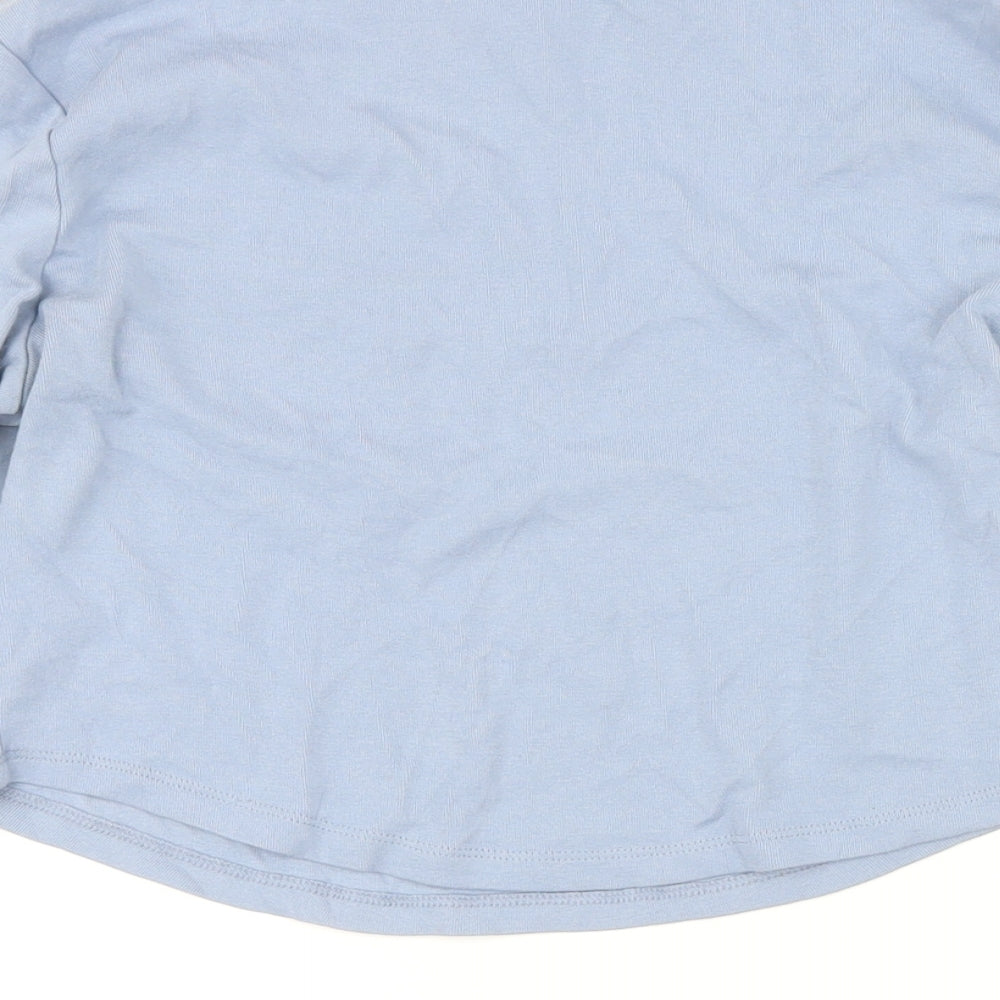 ASOS Womens Blue Cotton Basic T-Shirt Size 14 Mock Neck - Cropped