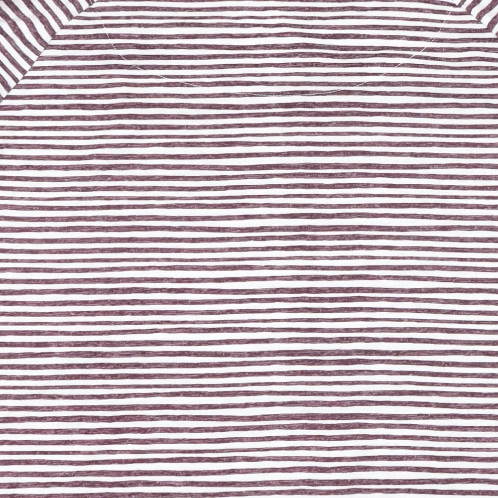 Marks & Spencer Womens Purple Striped Polyester Basic T-Shirt Size 10 Boat Neck