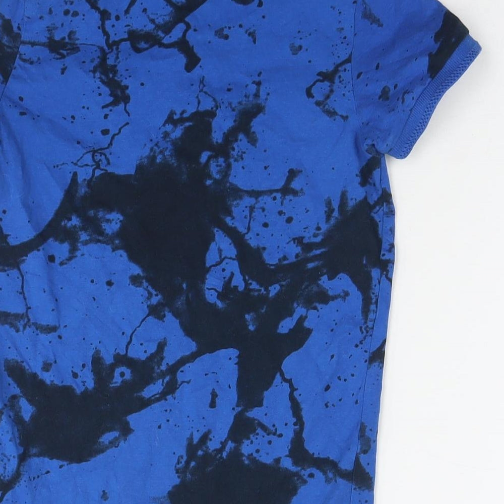 Next Boys Blue Geometric Cotton Basic Polo Size 8 Years Collared Pullover