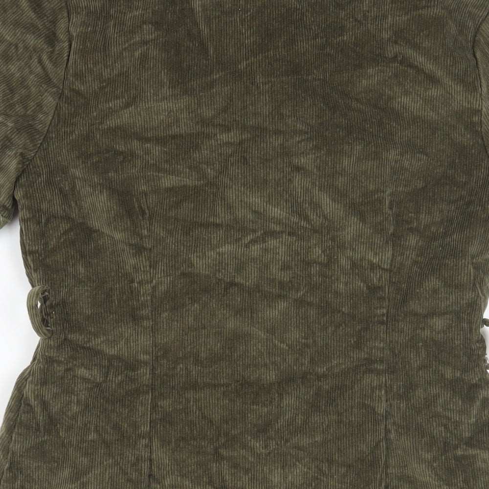 Glamorous Womens Green Cotton Mini Size 10 Collared Zip