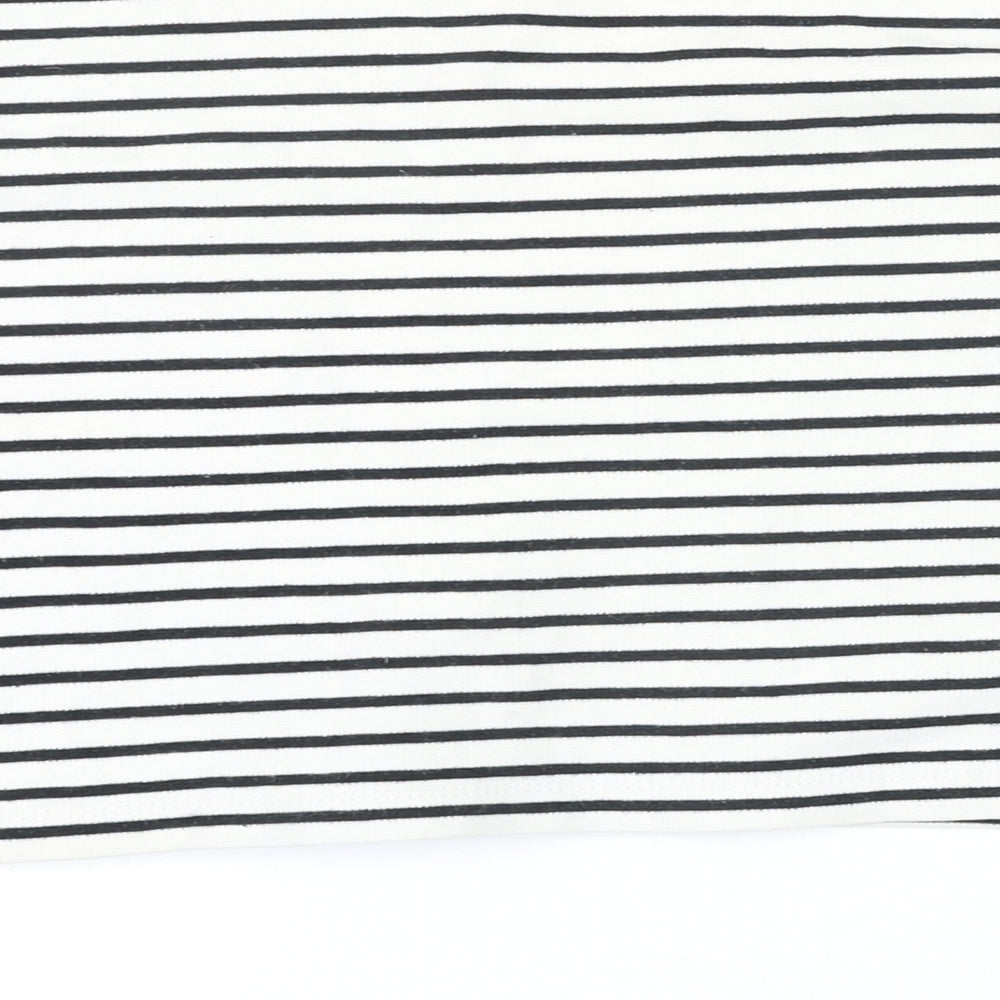 Zara Womens Black Striped Cotton Basic T-Shirt Size S Boat Neck