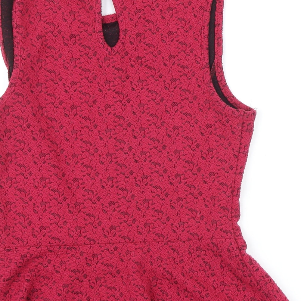 New Look Womens Red Floral Polyester Blend Tunic Blouse Size 10 Boat Neck