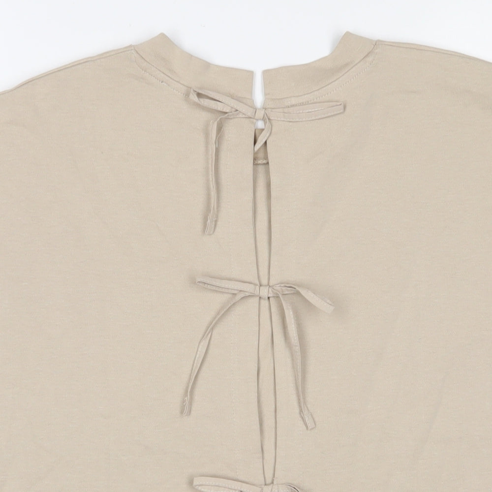 Zara Womens Beige Cotton Basic T-Shirt Size S Crew Neck