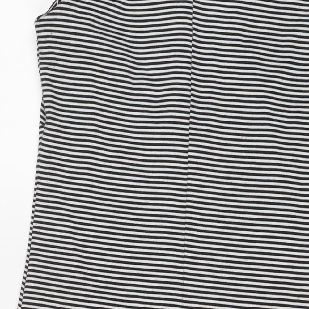 Dunnes Womens Black Striped Polyester A-Line Size 10 Scoop Neck Pullover - Buttons