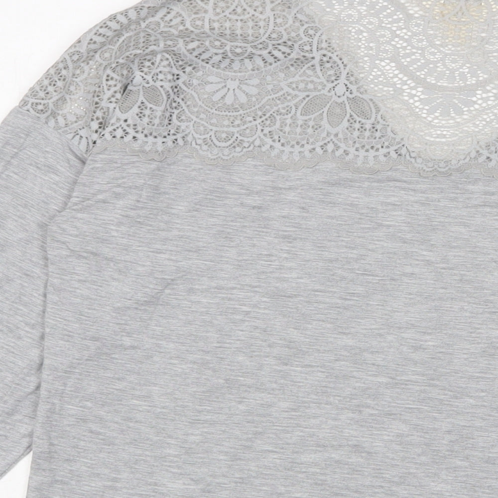 Marks & Spencer Womens Grey Solid Viscose Top Pyjama Top Size S - Lace