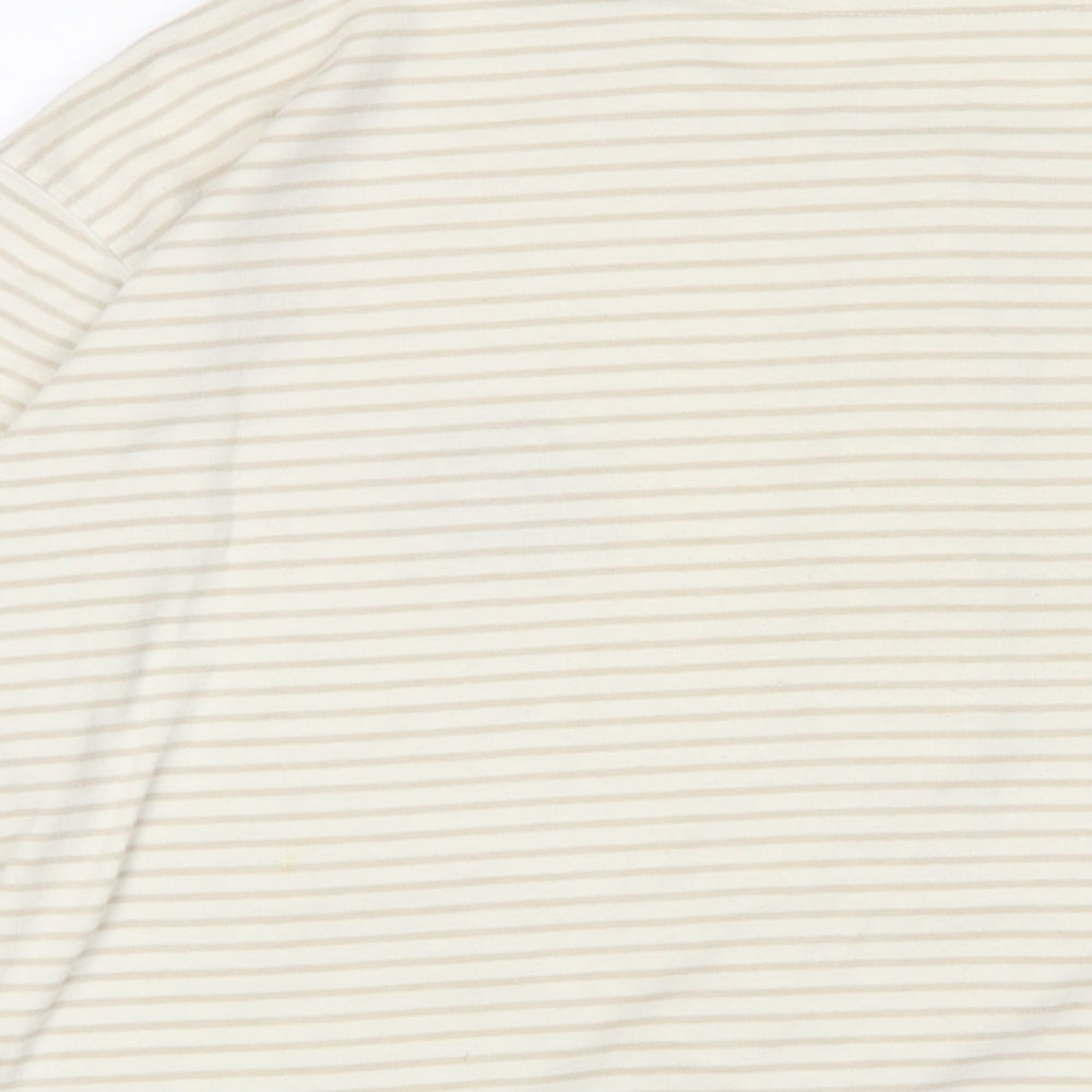 Berkertex Womens Ivory Striped Polyester Basic T-Shirt Size 18 Henley - Flower, Embroidered
