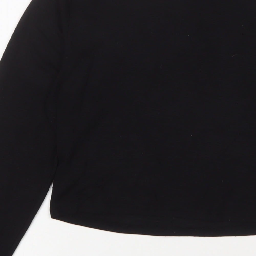 New Look Womens Black Polyester Cropped T-Shirt Size 14 Crew Neck