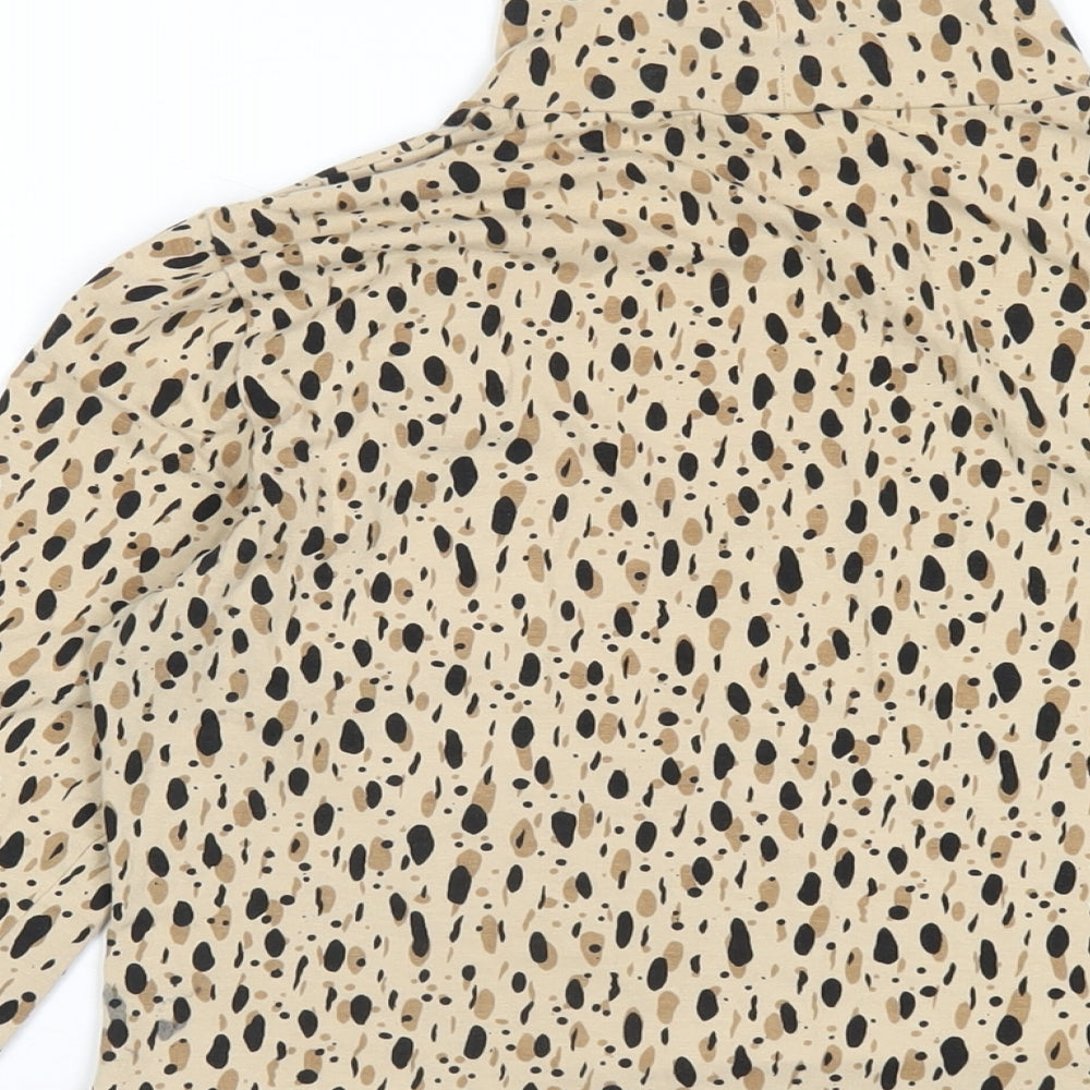 Monki Womens Beige Geometric Cotton Basic T-Shirt Size S Mock Neck
