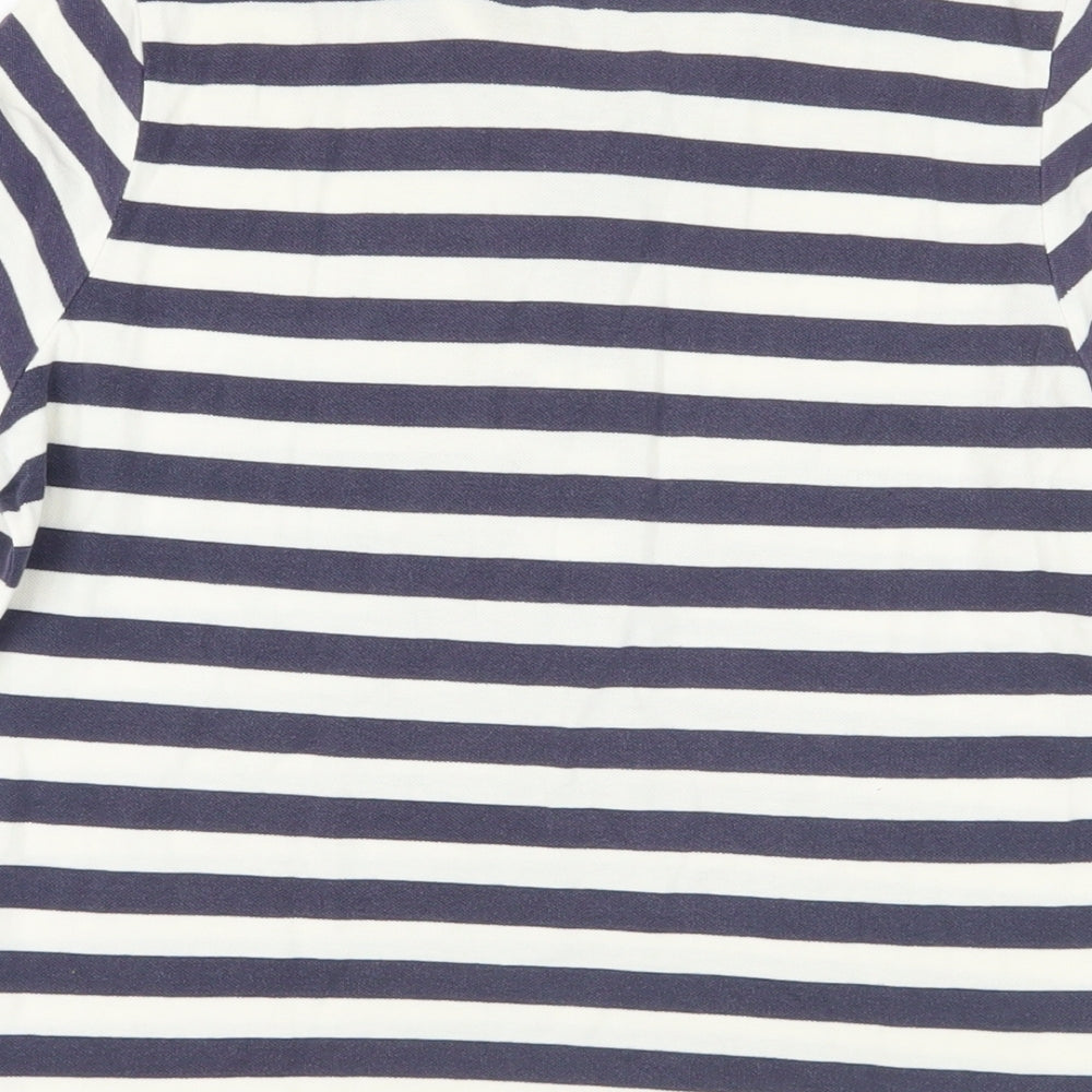 Marks & Spencer Womens Blue Striped Cotton Basic Polo Size 12 Collared