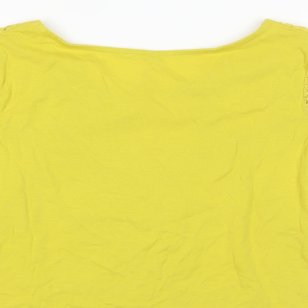 Sfera Womens Yellow Cotton Basic Blouse Size S Round Neck - Lace Detail
