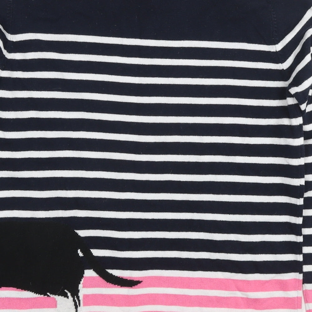 Oasis Womens Blue Round Neck Striped Cotton Pullover Jumper Size S - Dog