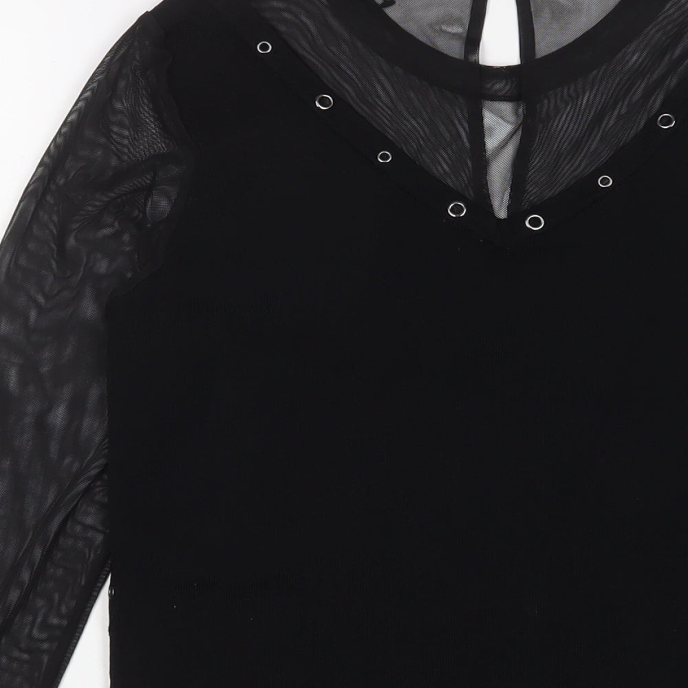 Julien Macdonald Womens Black Polyester Basic Blouse Size 12 Crew Neck