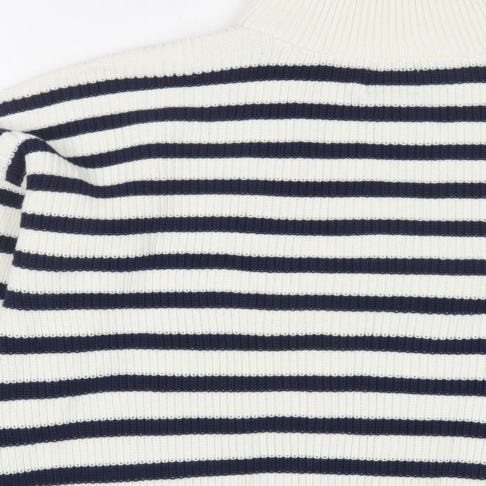Landsend Womens White Striped Cotton Pullover Sweatshirt Size S Zip