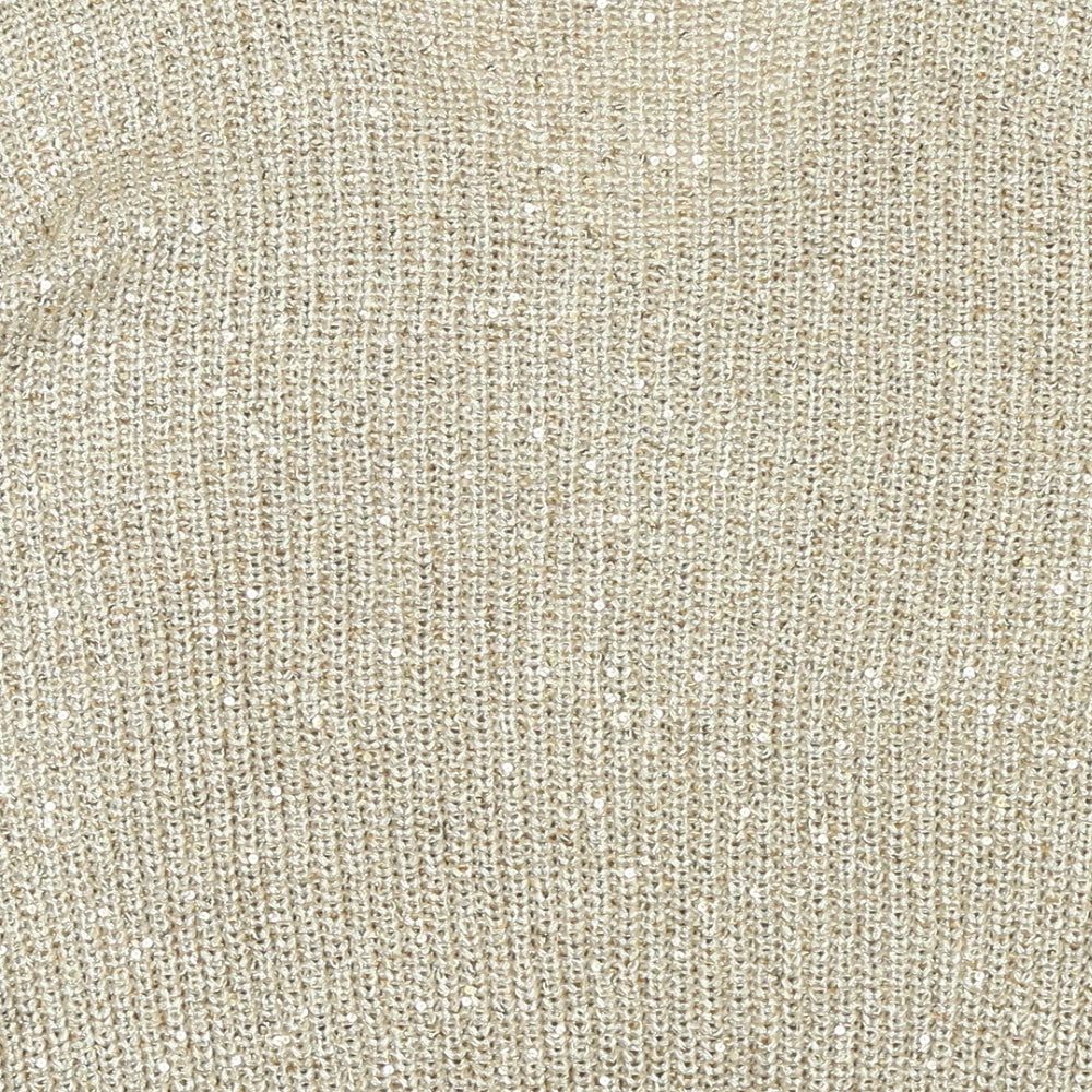 Wallis Womens Gold V-Neck Polyester Pullover Jumper Size M - Sequins