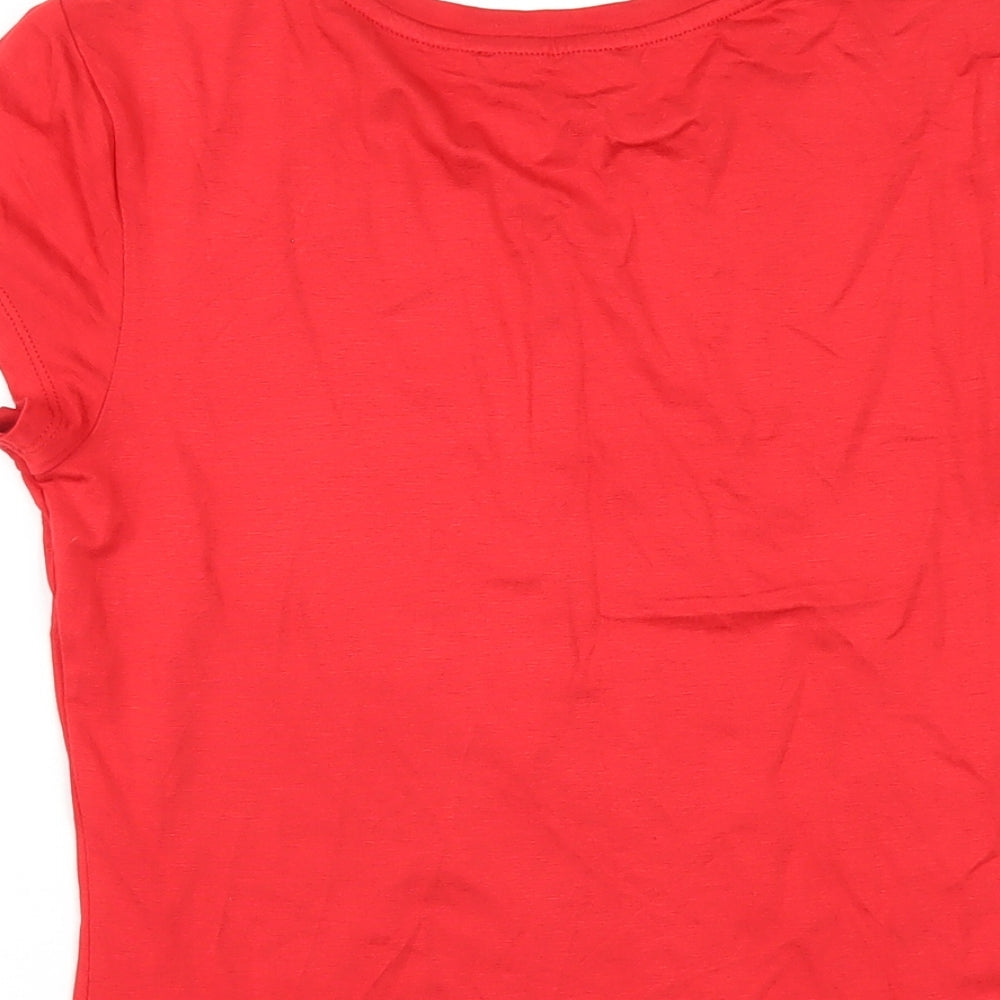 Oasis Womens Red Viscose Basic T-Shirt Size S Round Neck