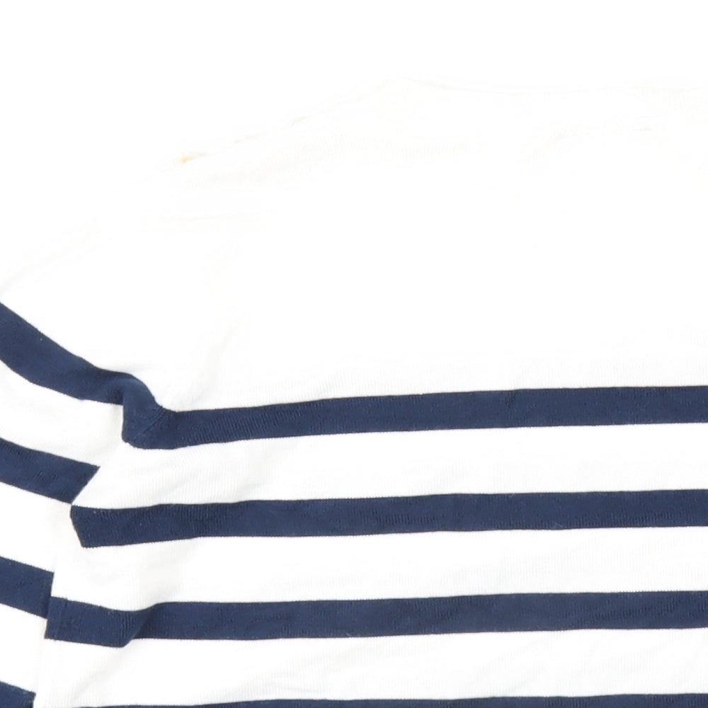 Cream Womens White Round Neck Striped Polyester Pullover Jumper Size M