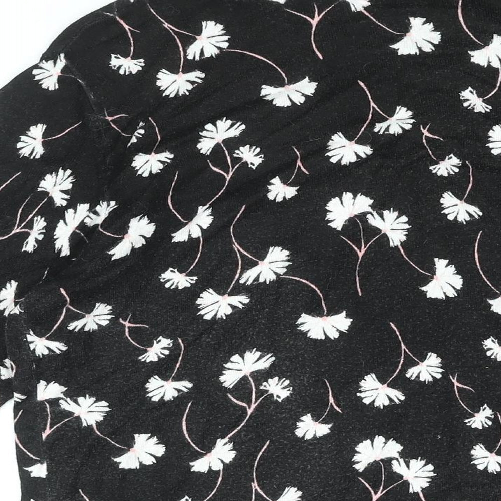 Debenhams Womens Black Round Neck Floral Viscose Pullover Jumper Size 14