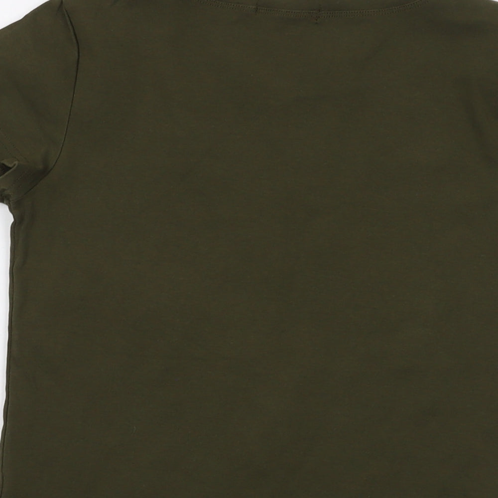 May Womens Green Cotton Basic T-Shirt Size M Crew Neck