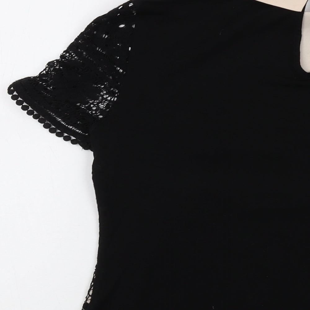 Oasis Womens Black Polyamide Basic Blouse Size S Collared