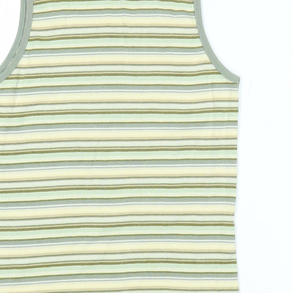 Jackpot Womens Green Striped Cotton Basic T-Shirt Size S Scoop Neck