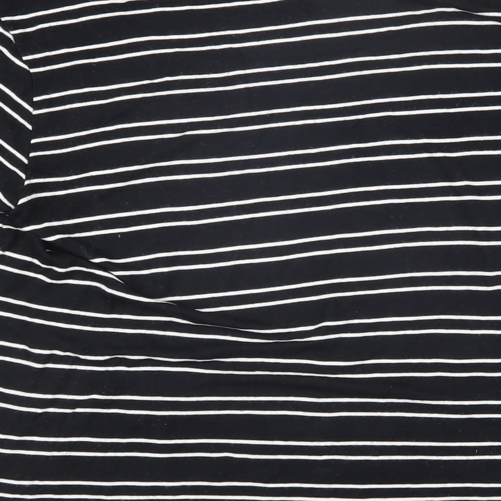 Kenar Womens Black Striped Cotton Basic T-Shirt Size L Boat Neck
