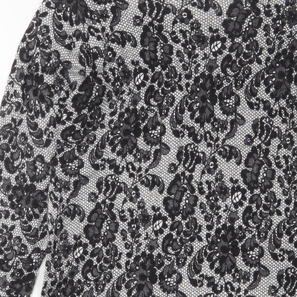 Marks & Spencer Womens Black Crew Neck Fair Isle Viscose Tunic Jumper Size 10