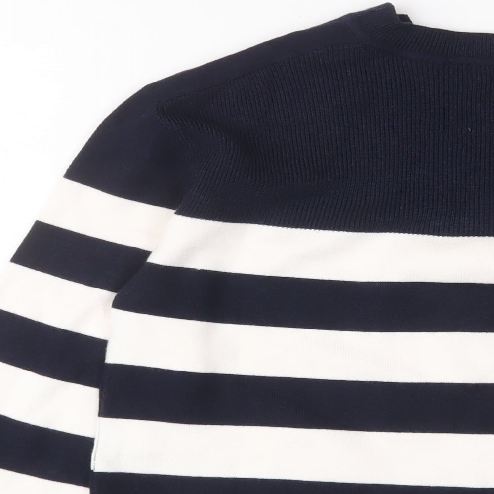 Marks & Spencer Womens Blue Crew Neck Striped Viscose Pullover Jumper Size S