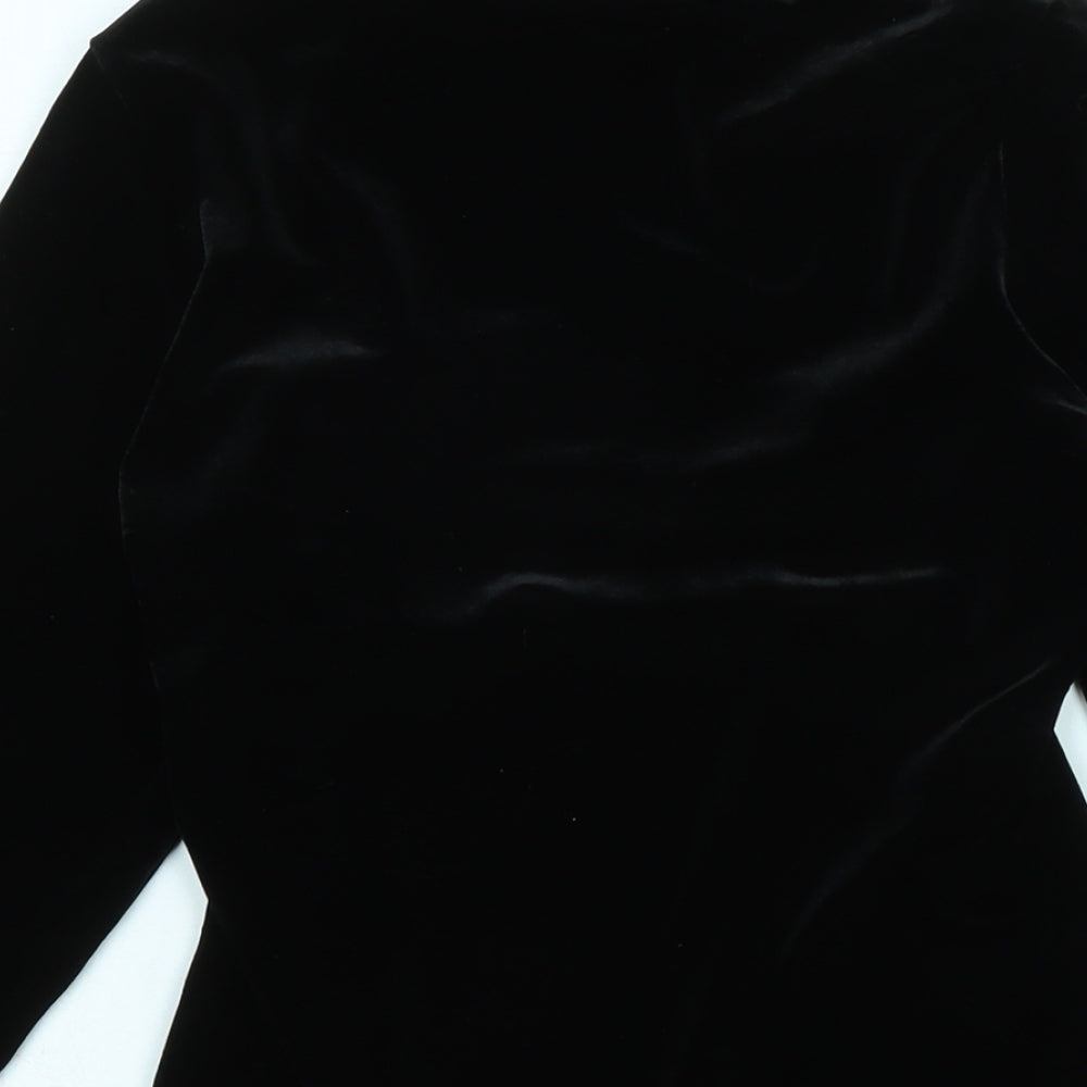 Marks & Spencer Womens Black Polyester Jersey Blouse Size 14 Square Neck - velvet feel / look