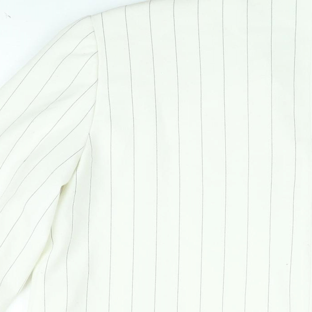 ICHI Womens White Striped Jacket Blazer Size 10 Button