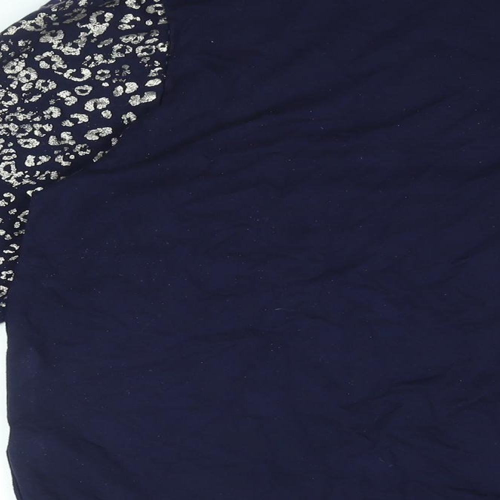 Oasis Womens Blue Animal Print Viscose Basic T-Shirt Size S Round Neck