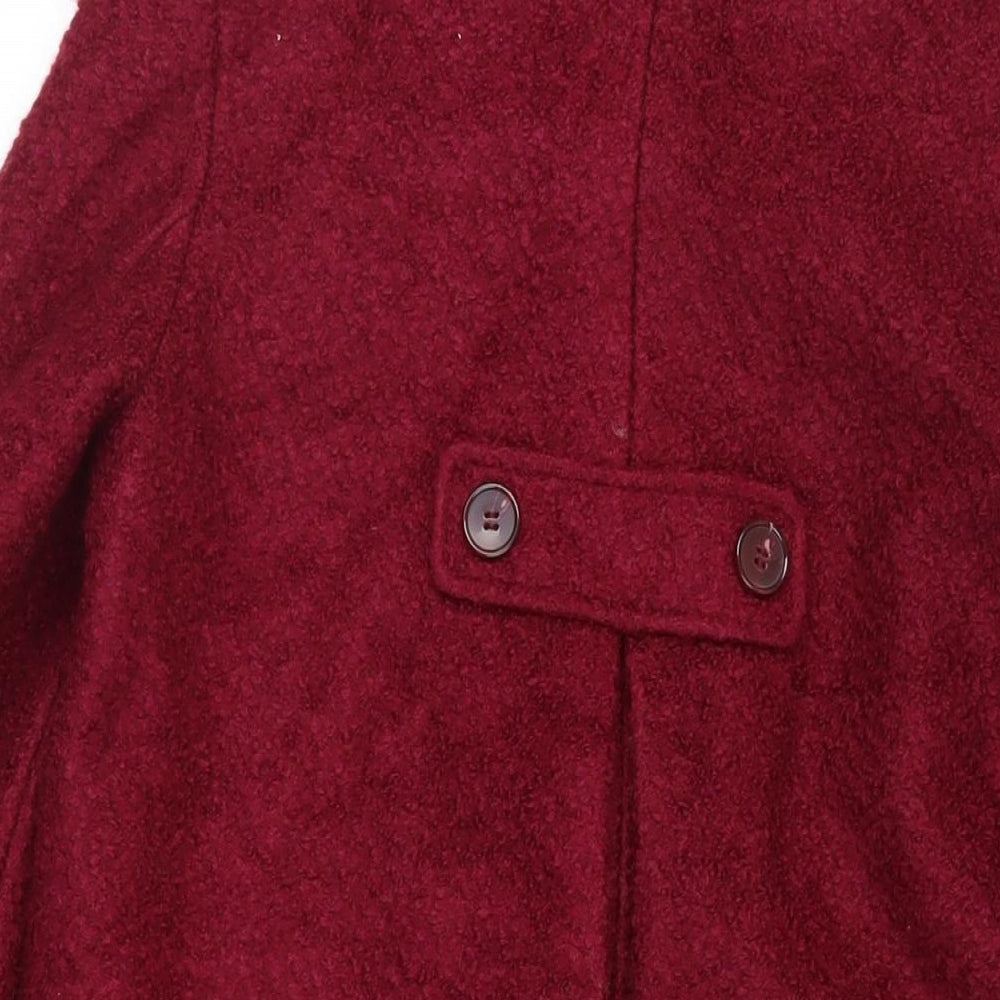 John Lewis Womens Red Pea Coat Coat Size 12 Button - Faux Fur Collar