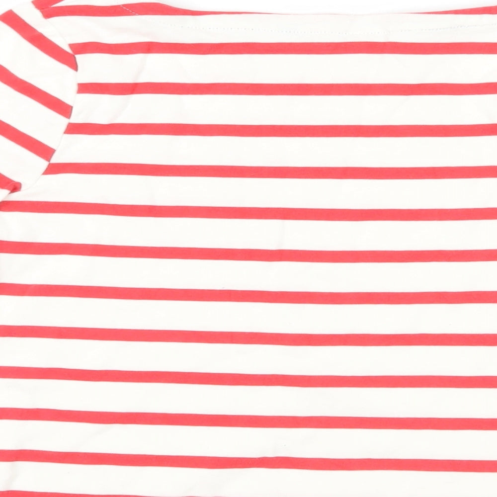 John Lewis Girls Red Striped Cotton Pullover T-Shirt Size 11 Years Boat Neck Pullover - Pocket Detail