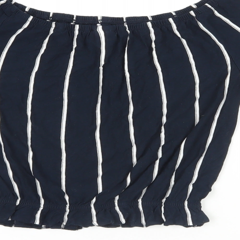 H&M Womens Blue Striped Viscose Cropped Blouse Size XS Off the Shoulder