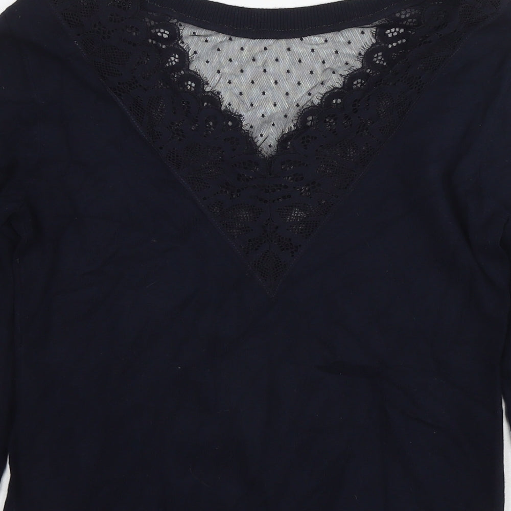 Morgan Womens Blue Round Neck Polyamide Pullover Jumper Size XS - Lace Detail