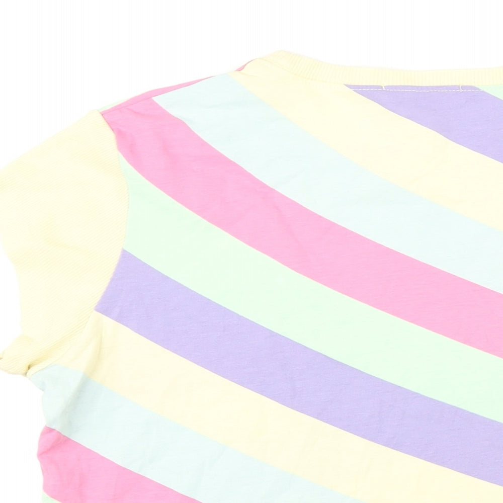 Butterfly Womens Multicoloured Striped Cotton Basic T-Shirt Size 14 Round Neck
