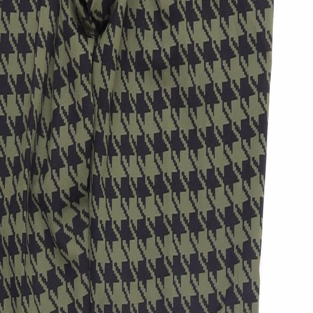 ASOS Womens Green Geometric Polyamide Trousers Size 30 in L31 in Regular Zip - Houndstooth pattern